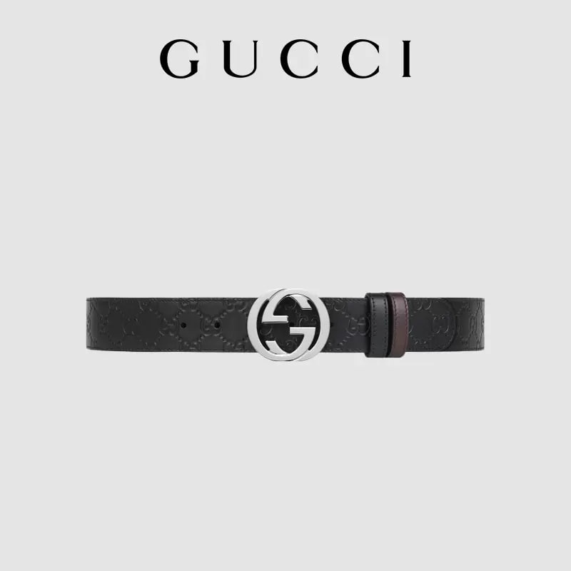 GUCCI古驰Signature皮革双面男士腰带